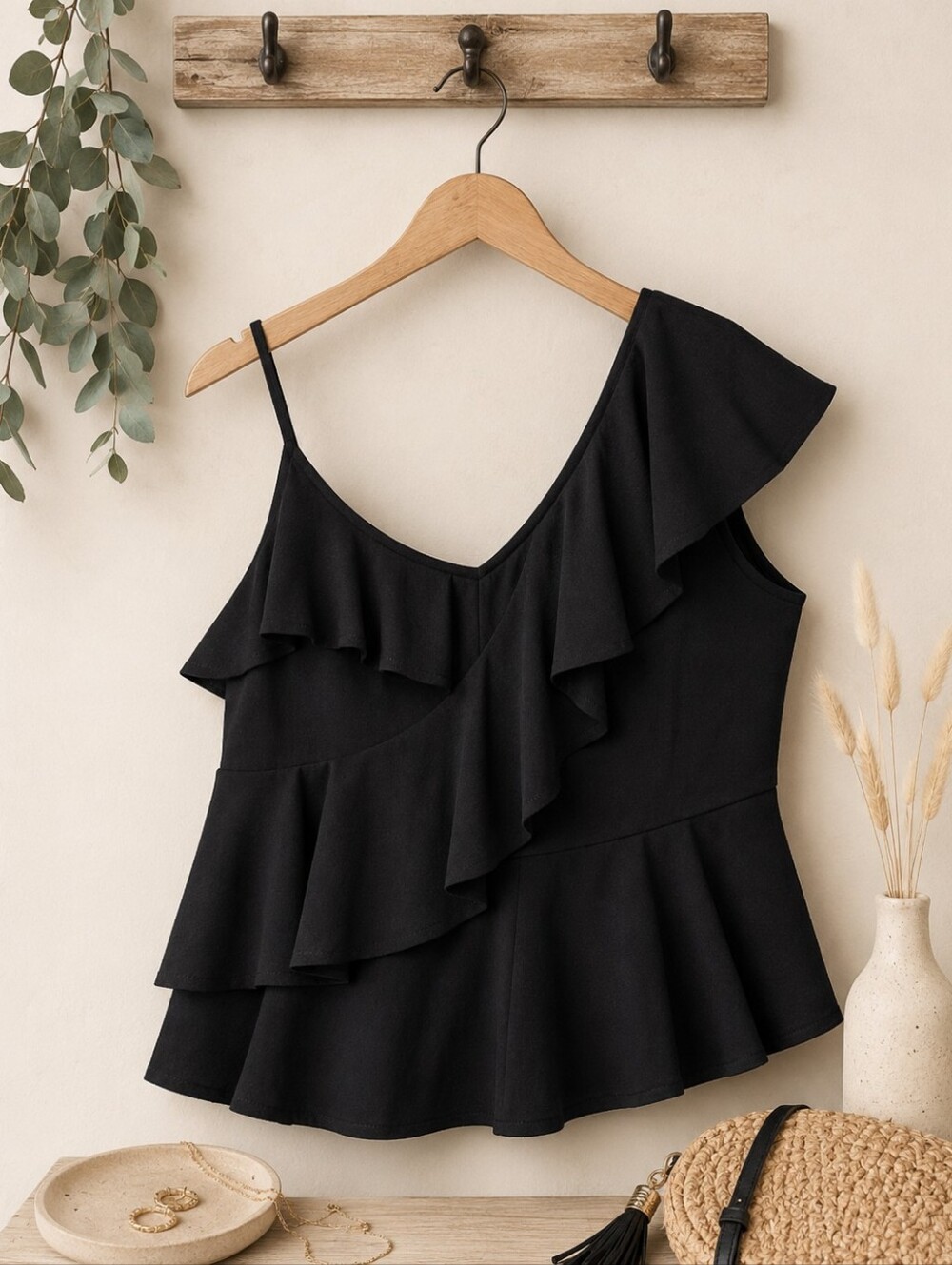 Addition Elle Luxe Plus Size 2x: Black Ruffle Top
